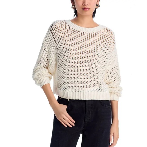 AQUA Open Knit Crewneck Slouchy Sweater – White/Cream – NWT - Picture 2 of 7